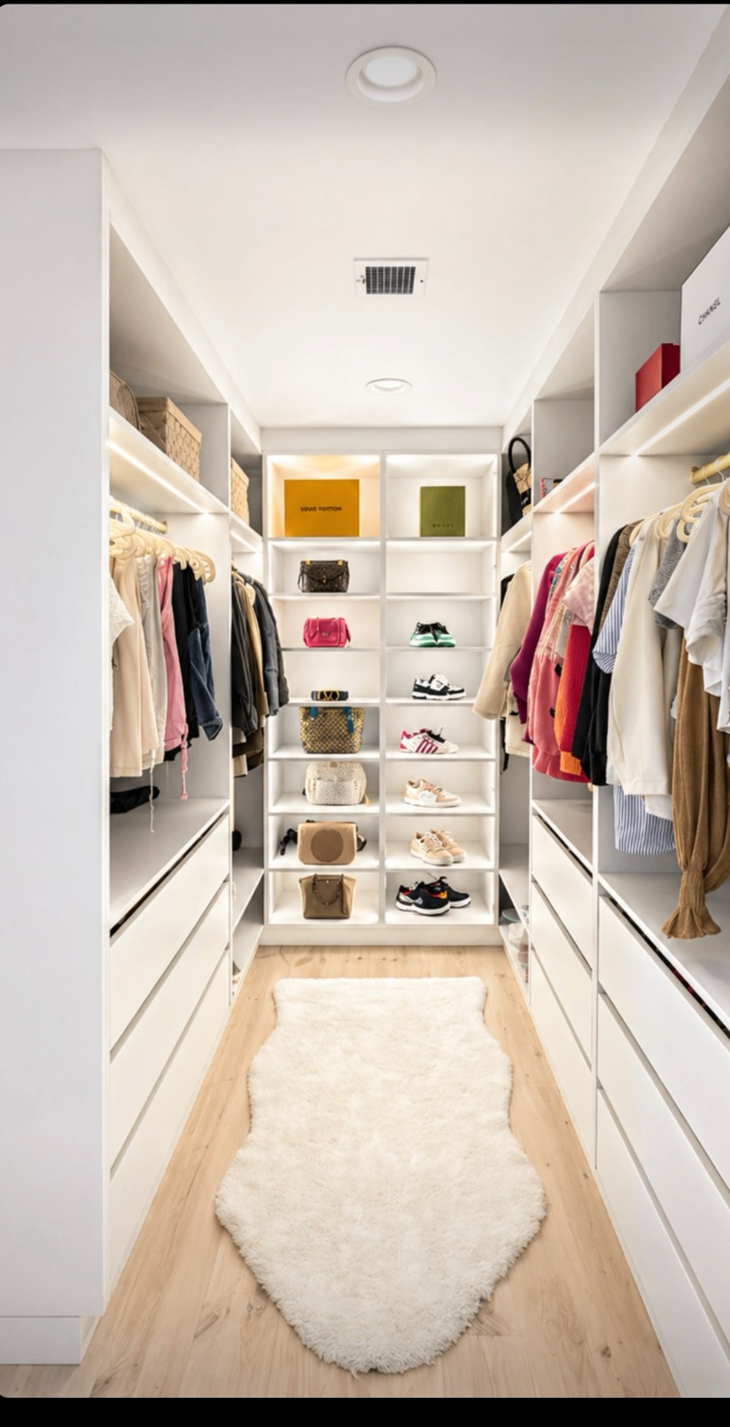 Lit dressing room shelving