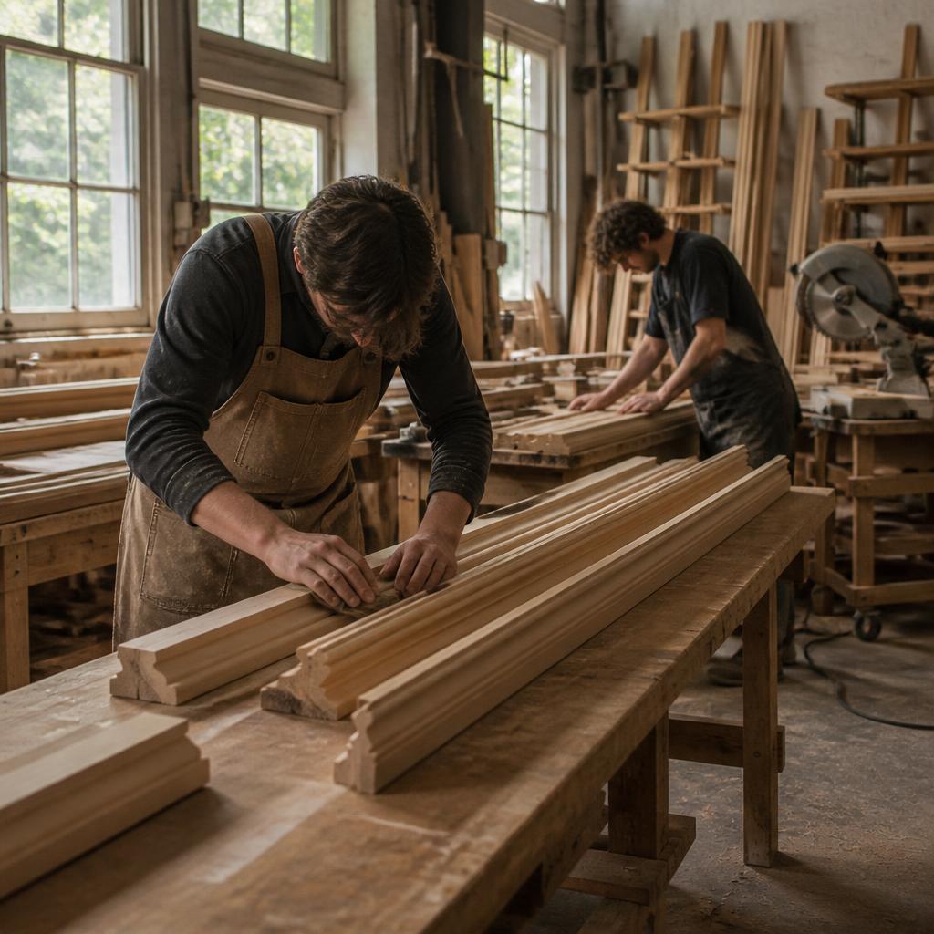 iBuild carpenters hand-finishing millwork in the Seabrook shop