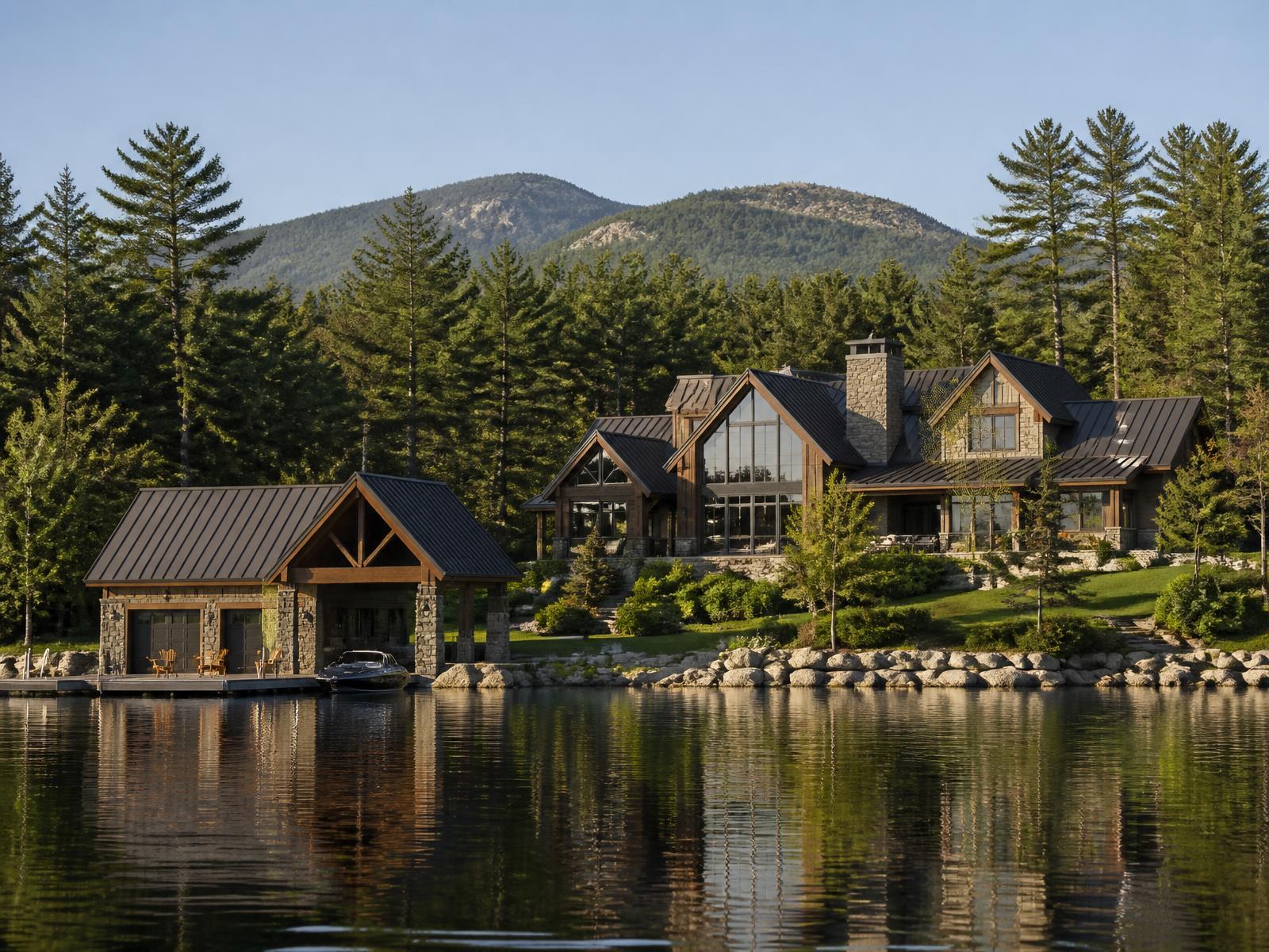 Lakefront residence and boathouse on Squam Lake, New Hampshire