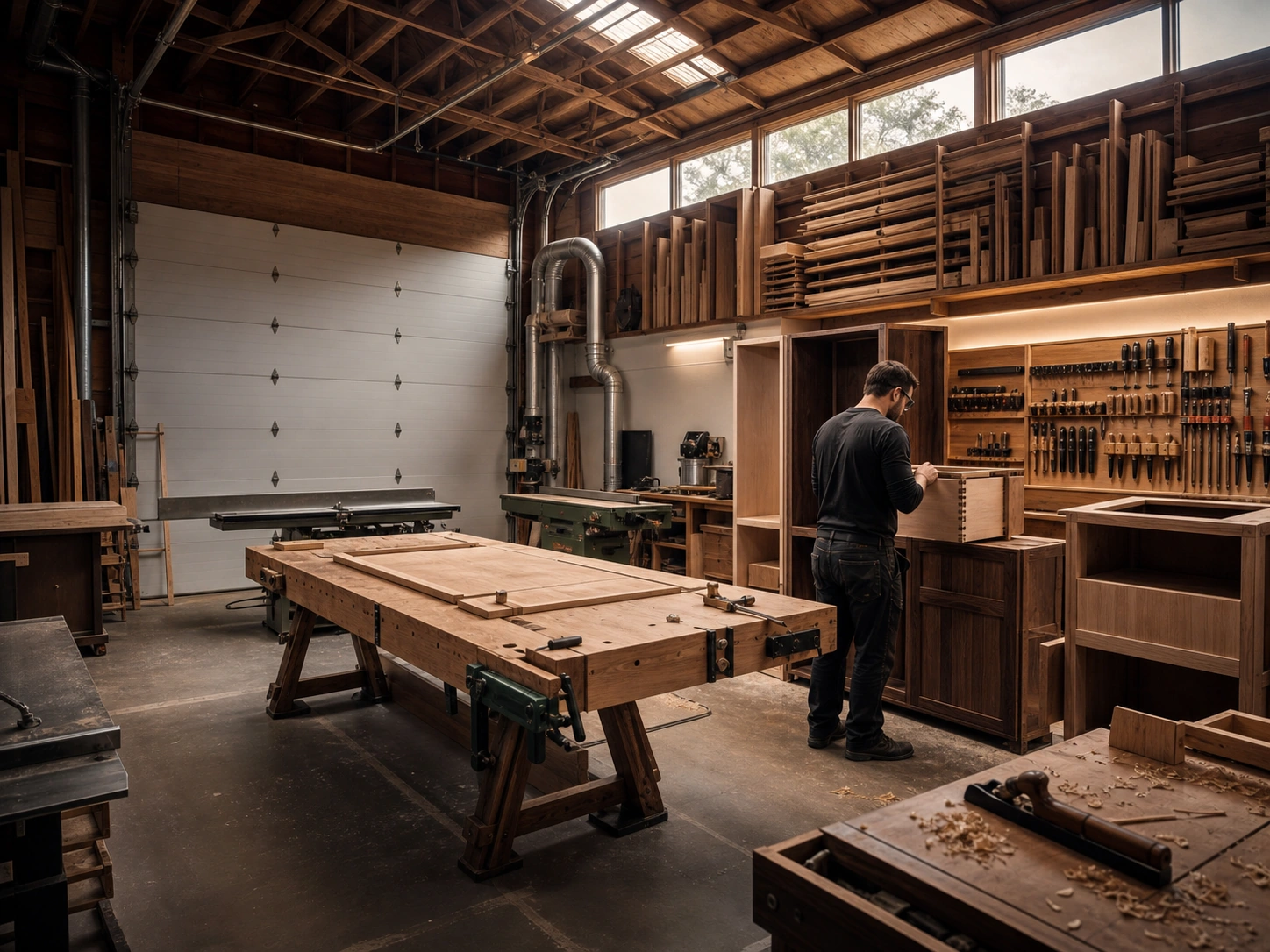 Carpenters shaping architectural millwork in the iBuild shop
