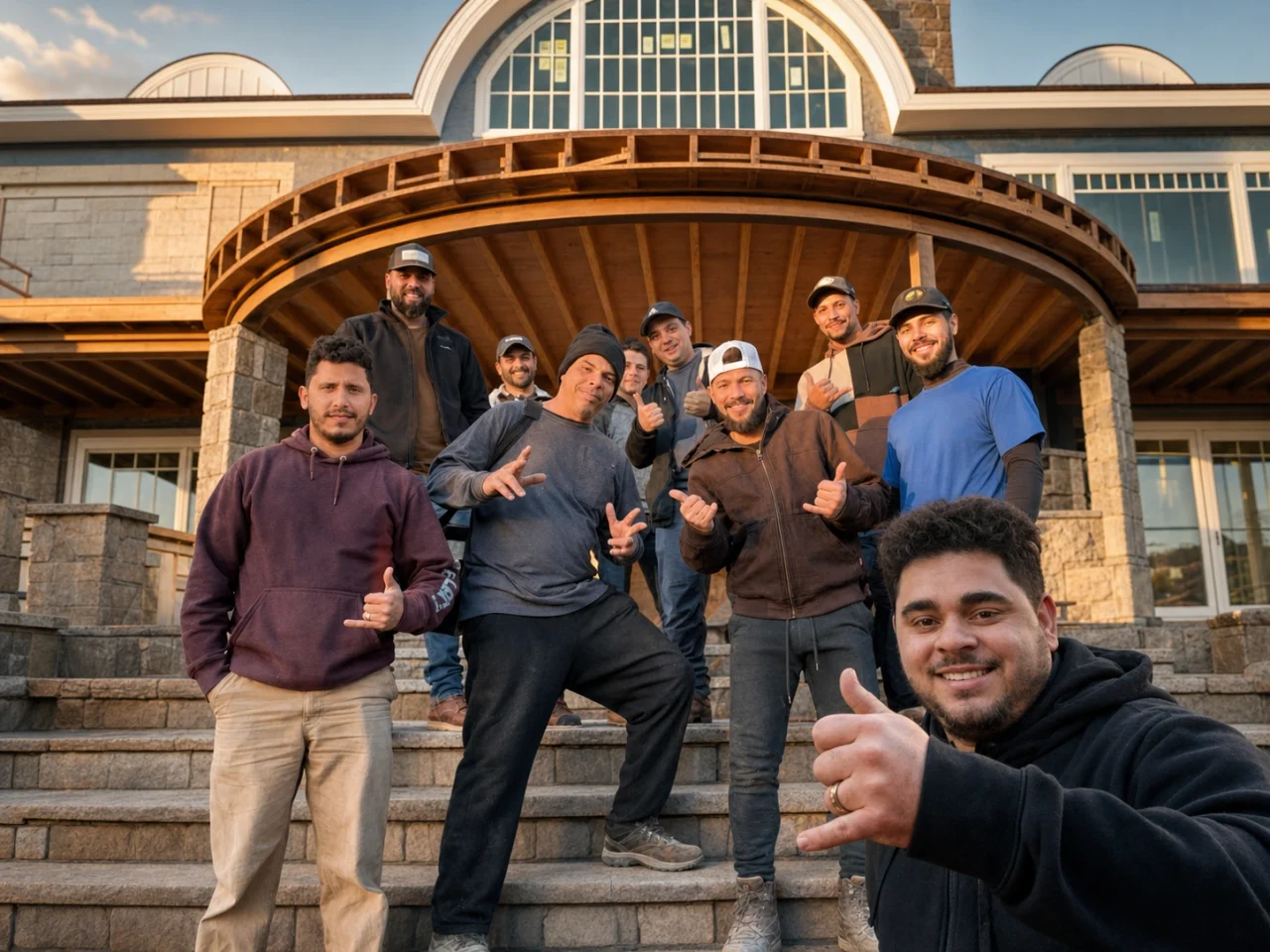 A large iBuild crew gathered at an active jobsite